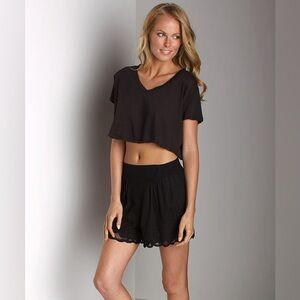 Free People Intimately Little Black Tee loose fit cropped v neck tee Oversized